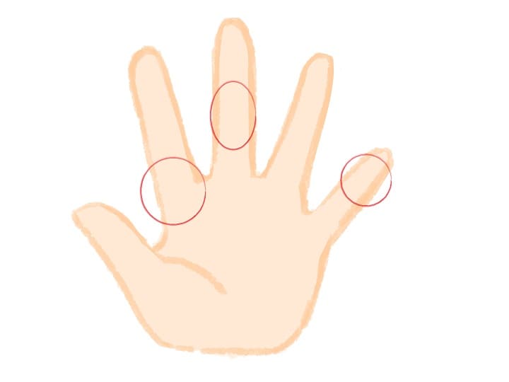 TCGで遊んでいて、痛くなる箇所。 左手の人差し指の付け根・中指の第二関節・小指の第一関節。